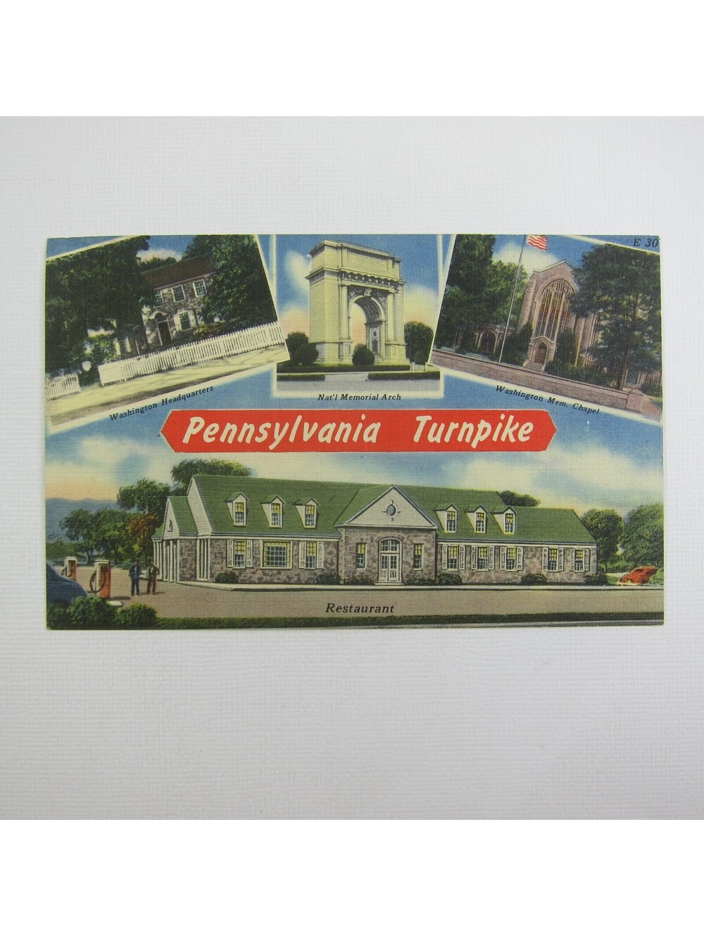 Vintage Linen Postcard Pennsylvania Turnpike Washington HQ Memorial Chapel Arch